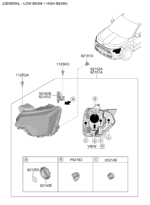 2023 Kia Niro Head Lamp Assembly Right Hand Diagram for 92102AT150