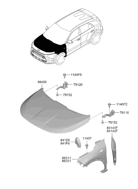 2026 Kia Niro Fender Panel Left Hand Diagram for 66310AT500