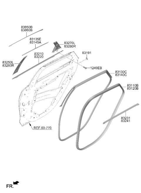 2026 Kia K5 Rear Door Frame Moulding Assembly Diagram for 83850L2000