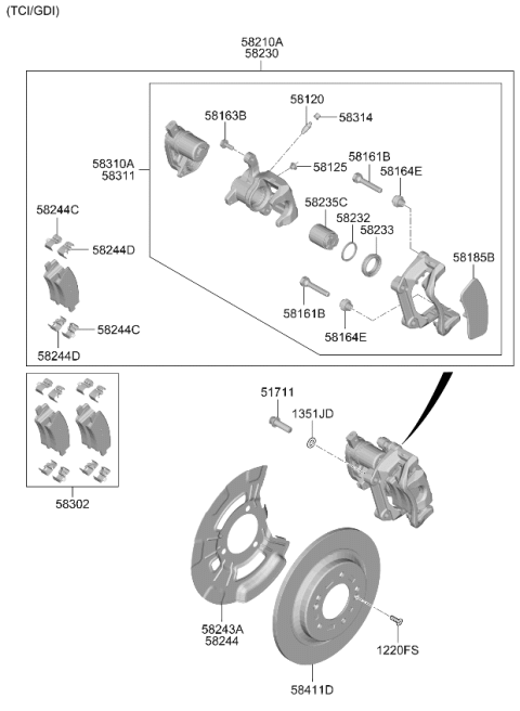 2025 Kia K5 Rear Brake Caliper Kit Diagram for 58310L2A80