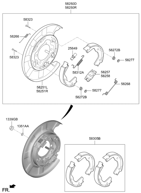 2019 Kia Stinger SHOE & LINING KIT-RR Diagram for 58305G9A00