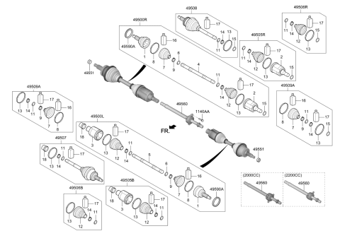 2019 Kia Stinger Drive Shaft Assembly Left Hand Diagram for 49500J5300