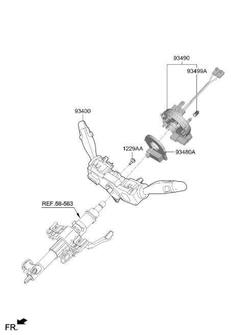 2019 Kia Stinger Multifunction Switch Assembly Diagram for 93401J5500