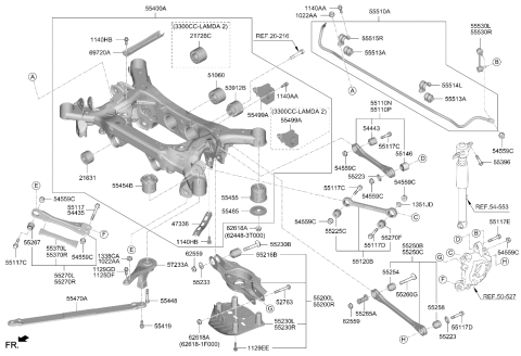 2020 Kia Stinger Crossmember Bushing Diagram for 55418J5000