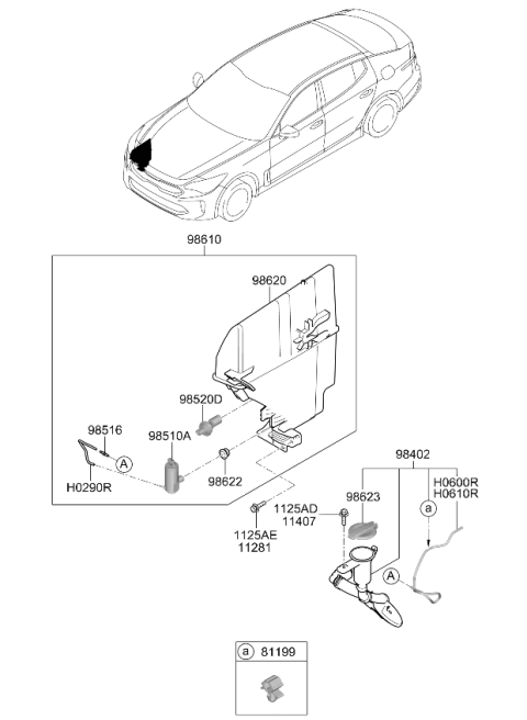 2019 Kia Stinger Windshield Reservoir Assembly Diagram for 98621J5000