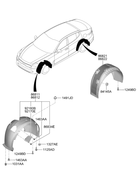 2020 Kia Stinger Front Wheel Guard Assembly Left Hand Diagram for 86811J5000