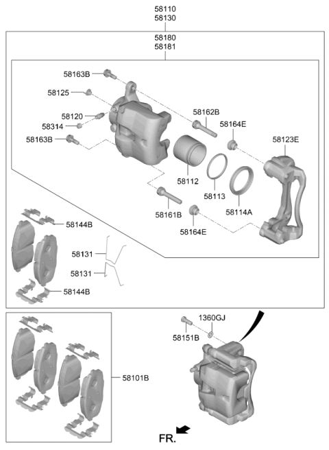 2020 Kia Forte Front Brake Caliper, Right Diagram for 58190M7A10