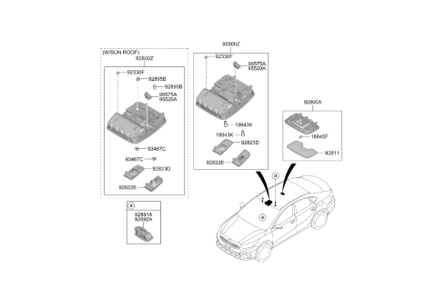 2020 Kia Forte Overhead Console Lamp Assembly Diagram for 92810J7060WK