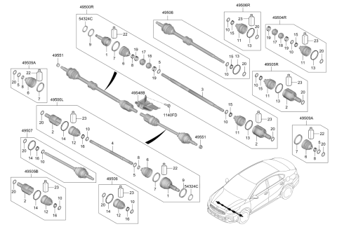 2019 Kia Forte Front Axle Wheel Side Boot Kit Diagram for 495A4M7400