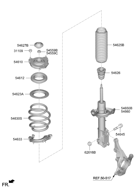 2019 Kia Forte Front Strut Assembly Kit Left Hand Diagram for 54650M7CA0