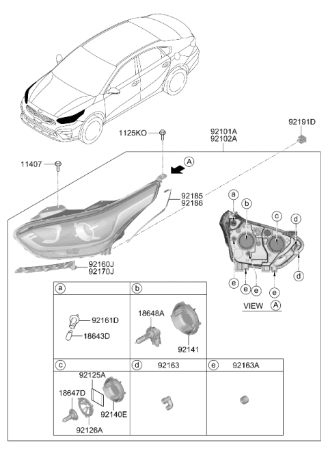 2021 Kia Forte Passenger Side Headlight Assembly Diagram for 92102M7000