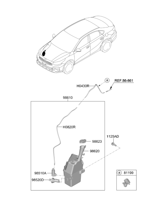 2020 Kia Forte Windshield Reservoir Assembly Diagram for 98611M7100