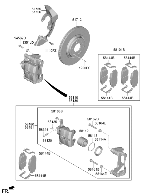 2025 Kia Sportage Front Disc Brake Pad Kit Diagram for 58101N9A11