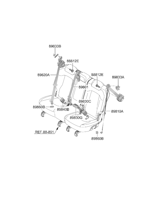 2024 Kia Sportage 2nd Seat Belt Assembly Left Hand Diagram for 89870DW500GYT