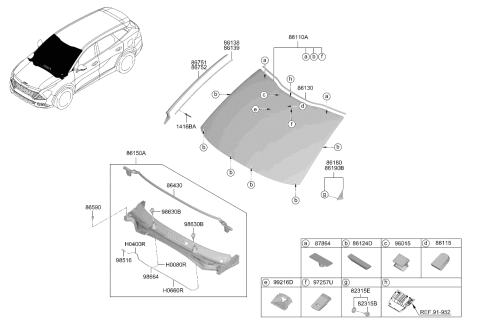 2024 Kia Sportage Windshield Glass Assembly Diagram for 86110DW100