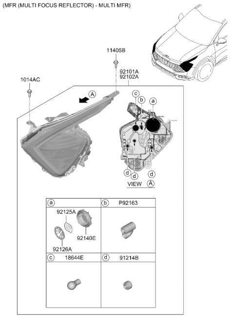 2023 Kia Sportage Head Lamp Assembly Right Hand Diagram for 92102DW100