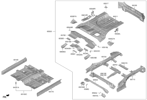 2025 Kia Sportage Floor Panel Assembly Center Diagram for 65100DW020