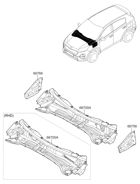 2020 Kia Sportage Cowl Complete Panel Assembly   Diagram for 66700D9031