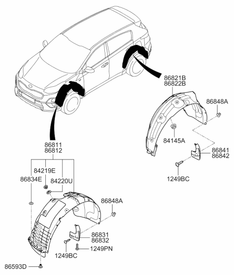 2020 Kia Sportage Front Wheel Guard Assembly Diagram for 86811D9500