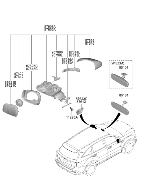 2024 Kia Sorento MIRROR ASSY-REAR VIE Diagram for 851A0DO200