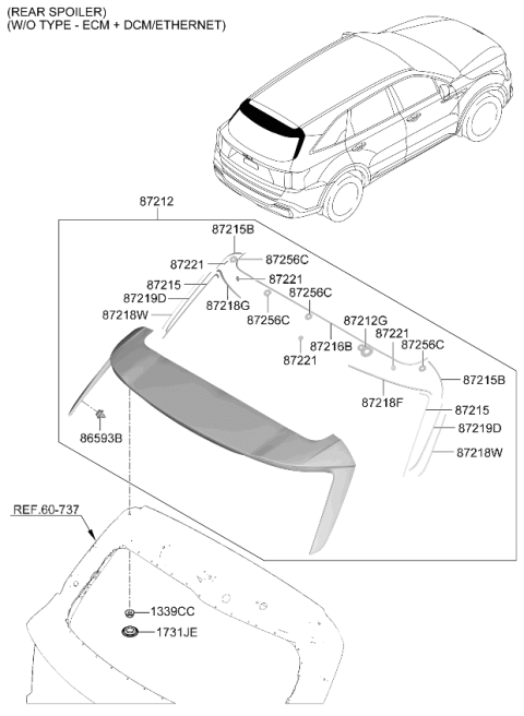 2026 Kia Sorento Hybrid Roof Garnish & Rear Spoiler Diagram 2
