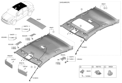 2022 Kia Forte Sunvisor Assembly Left Hand Diagram for 85210M7400WK