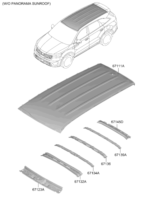 2021 Kia Sorento Roof Panel Diagram for 67111P2050
