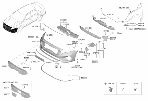 2020 Kia Cadenza Radiator Grille Assembly Diagram for 863A0F6530