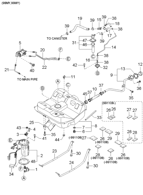 1999 Kia Sephia Sensor-Tank Pressure Diagram for 0K01C18211