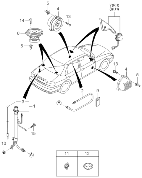 1998 Kia Sephia 1 Pole Antenna Assembly Diagram for 0K2AA66930
