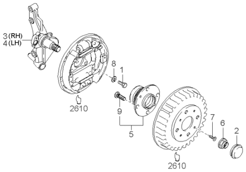 2001 Kia Sephia Rear Brake Disc Diagram for 0K2AA26251A
