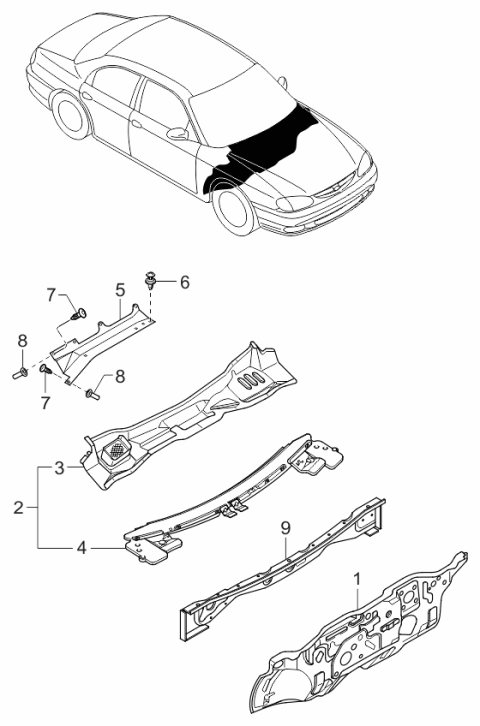 2000 Kia Sephia Lower Dashboard Panel Assembly Diagram for 0K2AA53400