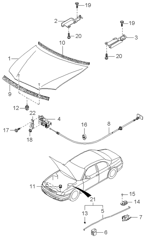 2000 Kia Sephia Stay-BONNET Diagram for 0K2A156651B
