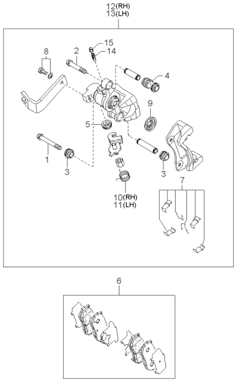 1998 Kia Sephia Front Caliper, Left Without Pad Diagram for 0K2A349990