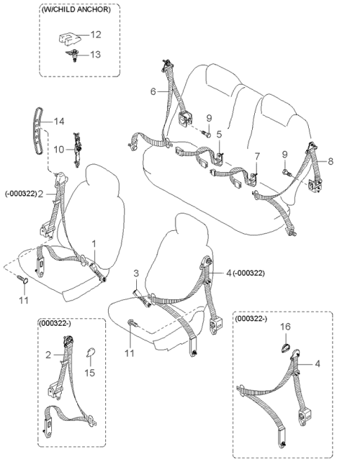 1997 Kia Sephia Adjuster-Height Diagram for 0K2DJ57960A05