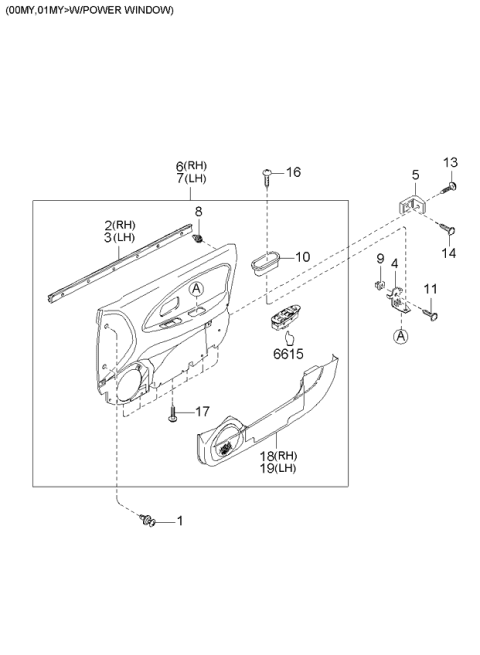 1997 Kia Sephia Front Door Trim & Related Parts Diagram 2