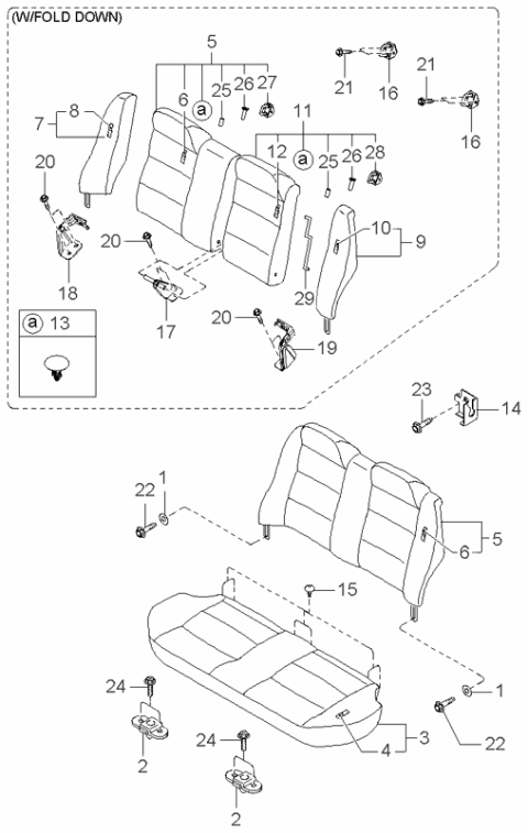 2001 Kia Sephia Rear Seat Cushion Cover Diagram for 0K2AB8820196