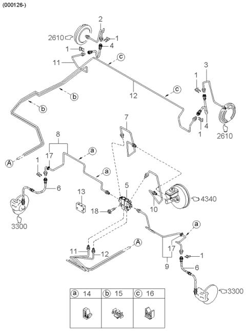 1999 Kia Sephia Brake Rear Pipe, Right Diagram for 0K2A143650C