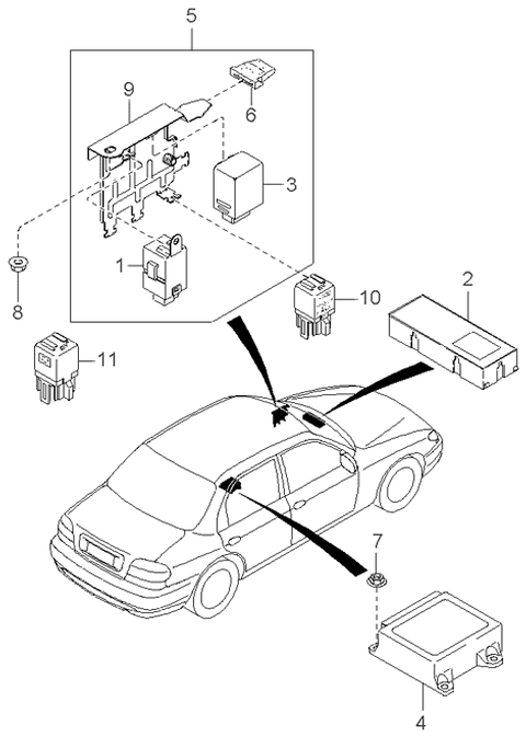 1998 Kia Sephia Air Bag Control Module Assembly Diagram for 0K2AA677F0A