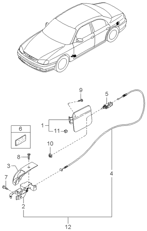 1998 Kia Sephia Cable-Filler Lid Diagram for 0K2A156880