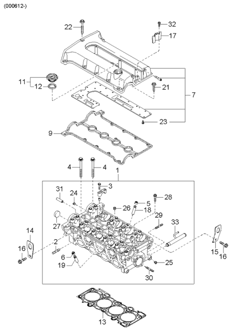 2000 Kia Sephia Cylinder Head & Cover Diagram 2