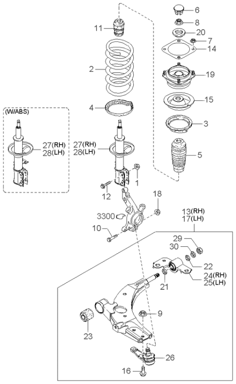 1998 Kia Sephia Bearing-Strut   Diagram for 0K2A13438XA