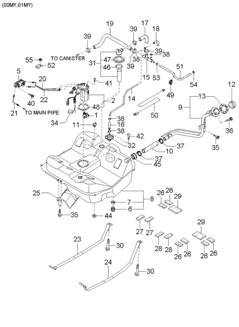 2000 Kia Sephia Hose-Water Bypass Diagram for 0K2NA42525