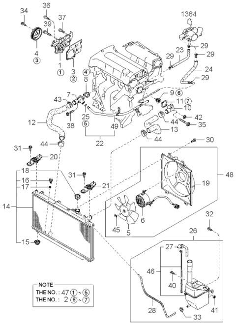 2000 Kia Sephia Pulley-Water Pump Diagram for 252212Y000