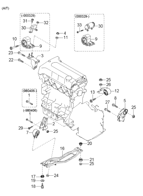 1997 Kia Sephia Engine & Transmission Mounting Diagram 2
