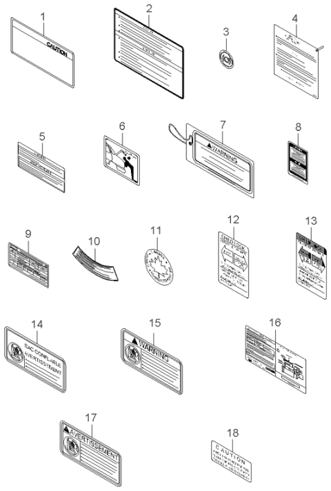 1999 Kia Sephia Label-Trunk Lid Caution Diagram for 0K20A56804