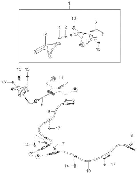 1997 Kia Sephia Parking Brake Cable Assembly Diagram for 0K2A244410E