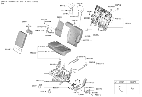 2022 Kia Telluride Rear Seat Cushion Covering Left Hand Diagram for 89160S9500ONF