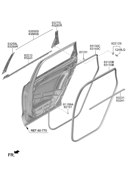 2022 Kia Telluride Rear Door Frame Moulding Assembly Diagram for 83860S9000
