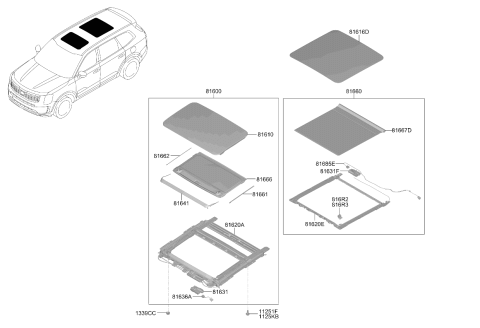 2022 Kia Telluride Panoramaroof Glass Assembly Diagram for 81640S8100